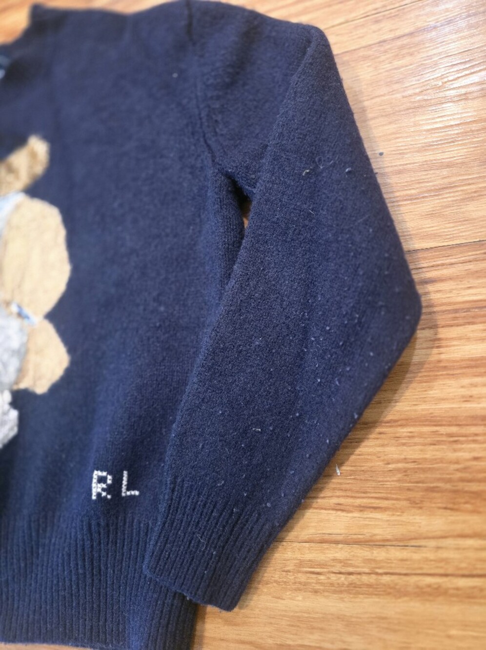 🐻 Polo by Ralph Lauren Navy Wool Cashmere Crewneck Sweater with Bear Intarsia S - Picture 12 of 16